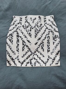 Express White Mini Skirt with Black Sequin Geometric Design